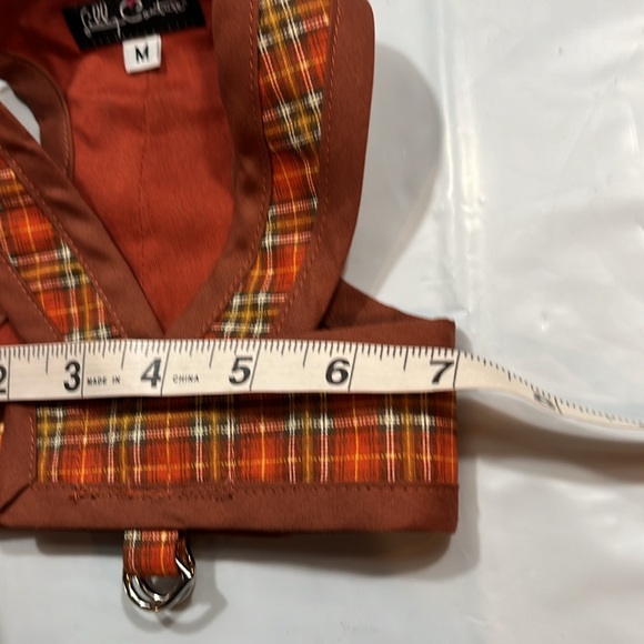 Lilly couture DOG HARNESS ORANGE tan brown plaid medium fall autumn Halloween M - Picture 7 of 8